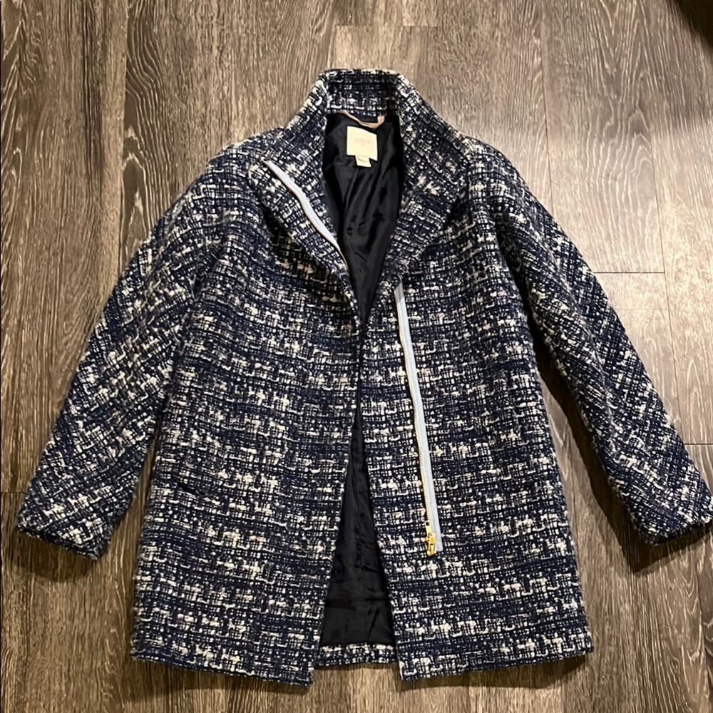 J. Crew Blue and White City Coat
